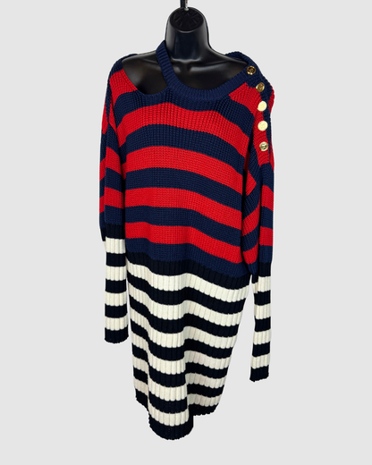 Balmain Blue, Red, White & Black Striped Sweater Dress NWT