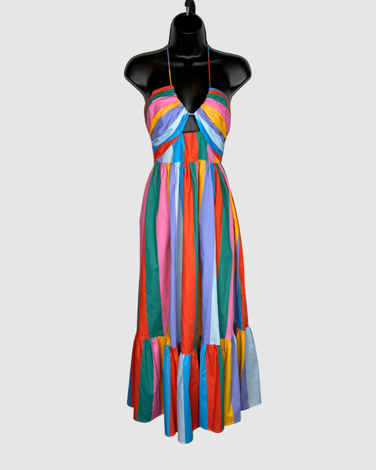 BuddyLove Rainbow Striped Halter Top Maxi Dress