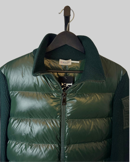 Moncler Green Ribbed Knit & Puffer Mock Neck Zip Up Jacket NWT
