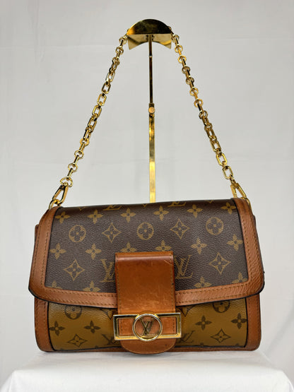 W BOX-Louis Vuitton "Dauphine" 2 Tone Monogram Bag w Gold Chain
