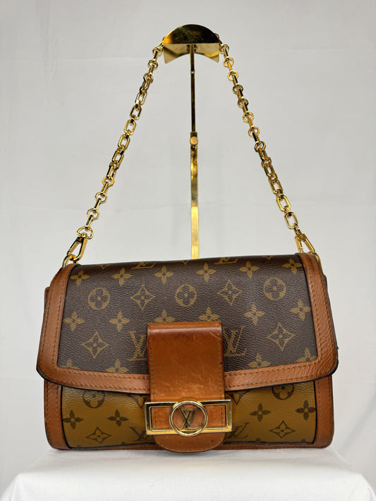 W BOX-Louis Vuitton "Dauphine" 2 Tone Monogram Bag w Gold Chain