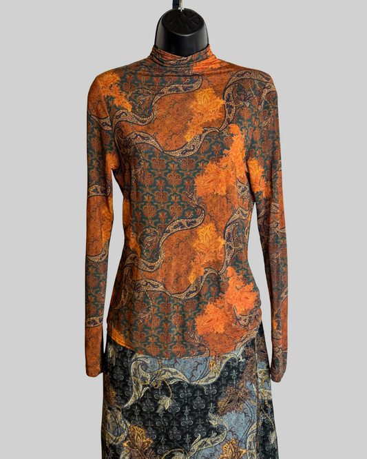 Ulla Johnson Brown Orange Turtleneck Long Sleeve Top