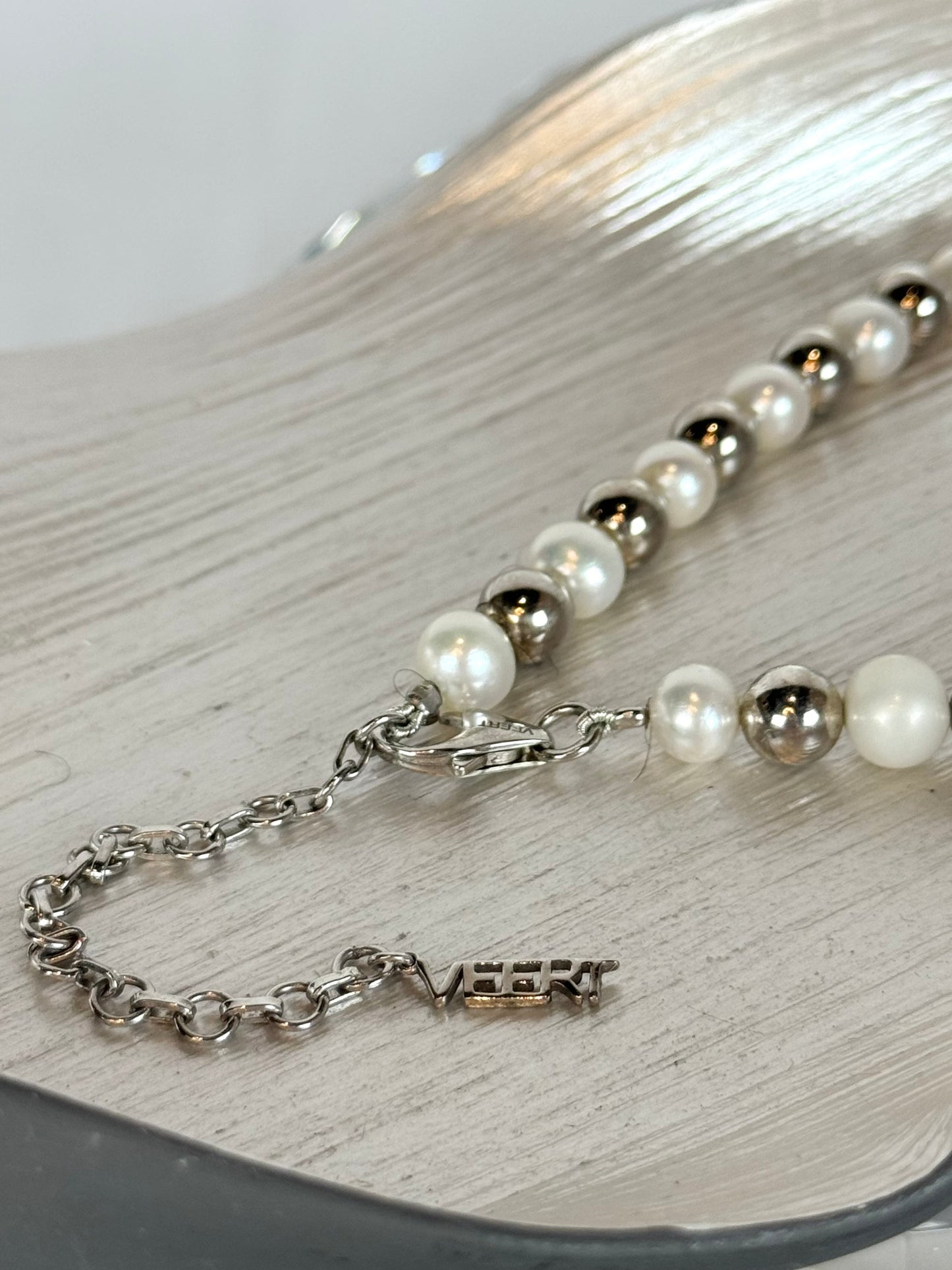 Veert Freshwater Pearl & 14K White Gold Rosary Cross Pendant w Green Zirconia Necklace