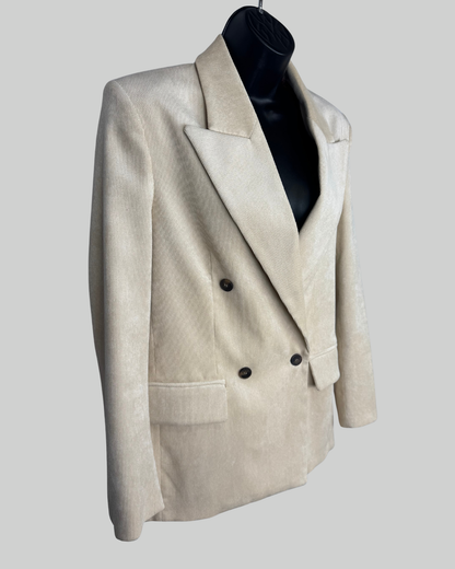 Vicolo Beige Ribbed Button Blazer w 2 Pockets