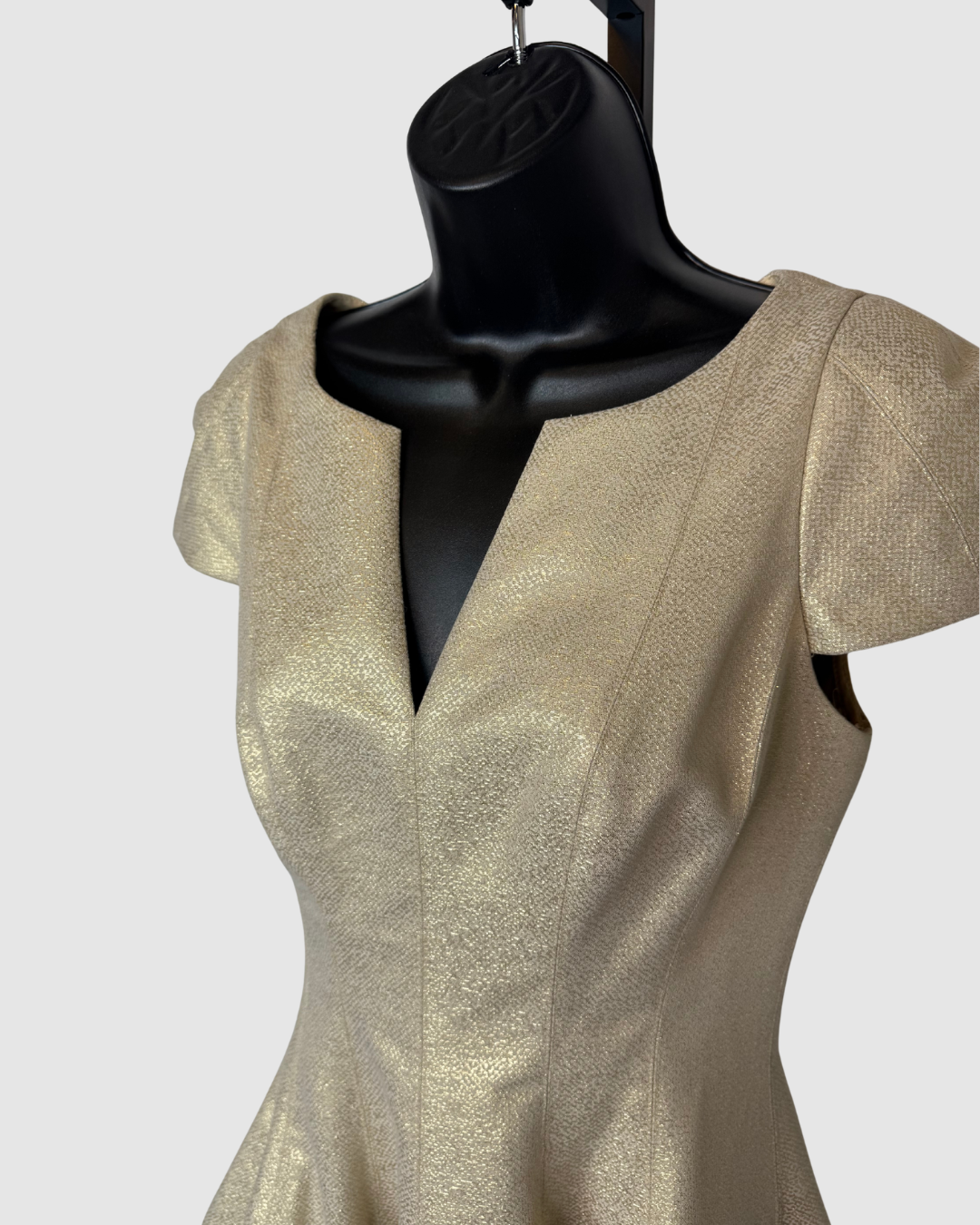 Halston Gold Sparkle V-Neck Cap Sleeve Fit & Flare Mini Dress