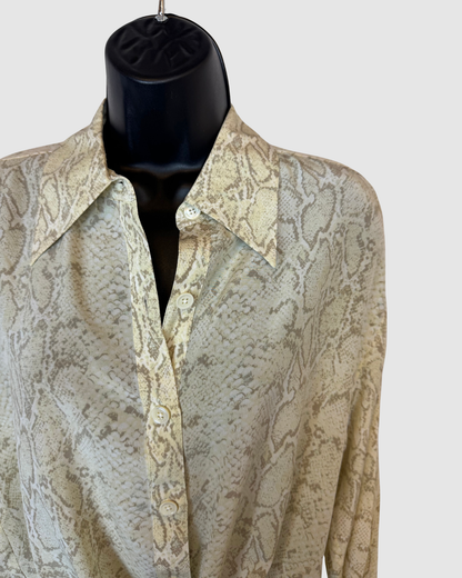 Equipment Silk Beige Snake Print Long Sleeve Button Blouse