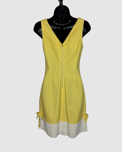 Lilly Pulitzer Yellow Floral Embossed Sleeveless Knee-Length Dress w White Lace