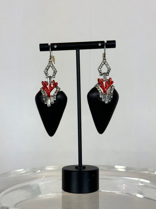 Alexis Bittar Black Matte Red & Crystal Triangle Dangle Earrings (Matching Cuff)