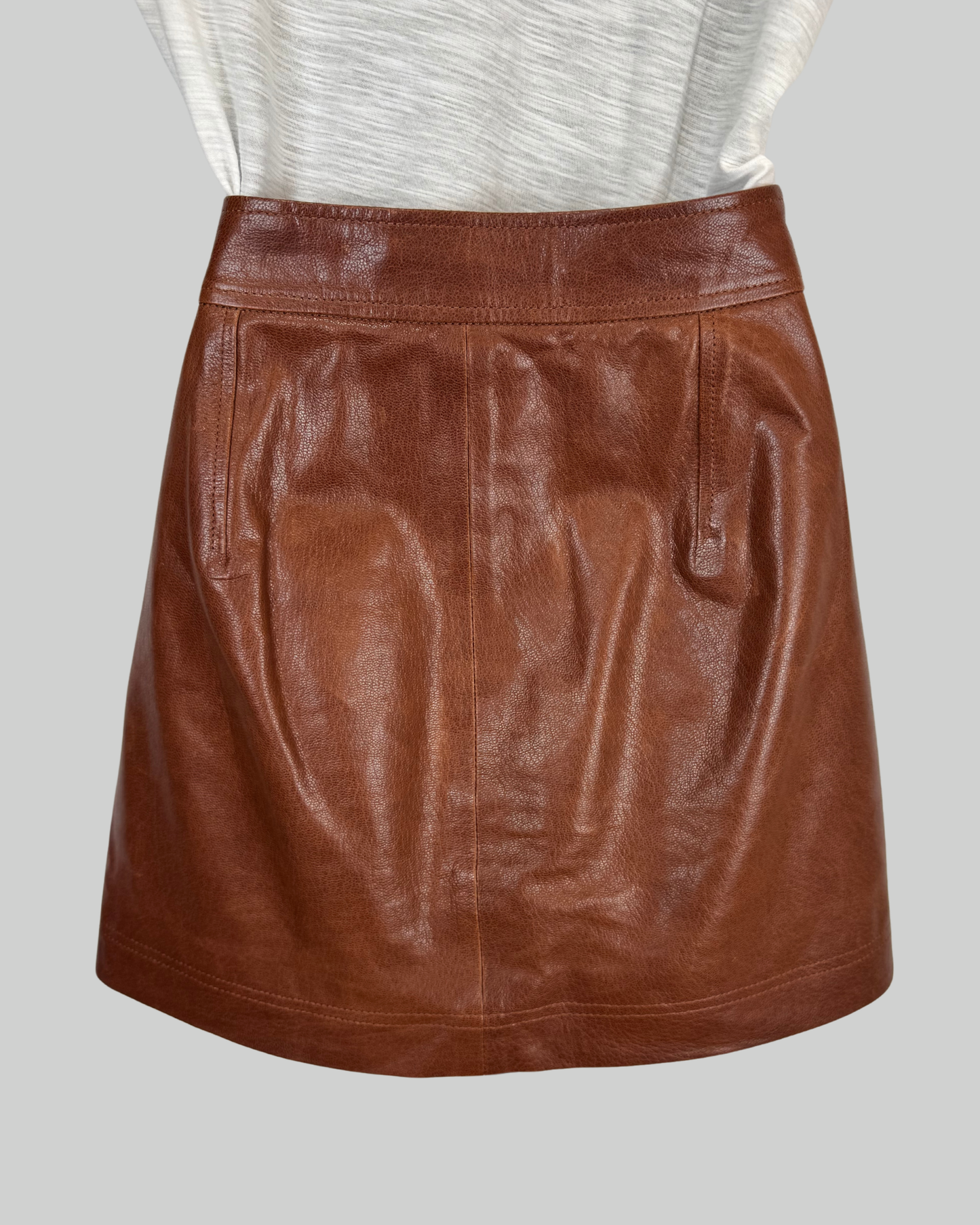 Veronica Beard Leather Dark Brown Zip Middle Button Up Mini Skirt