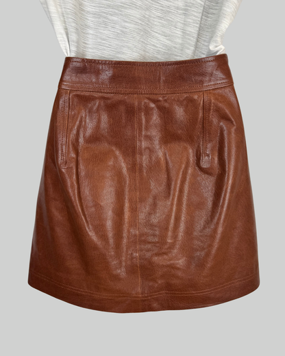 Veronica Beard Leather Dark Brown Zip Middle Button Up Mini Skirt