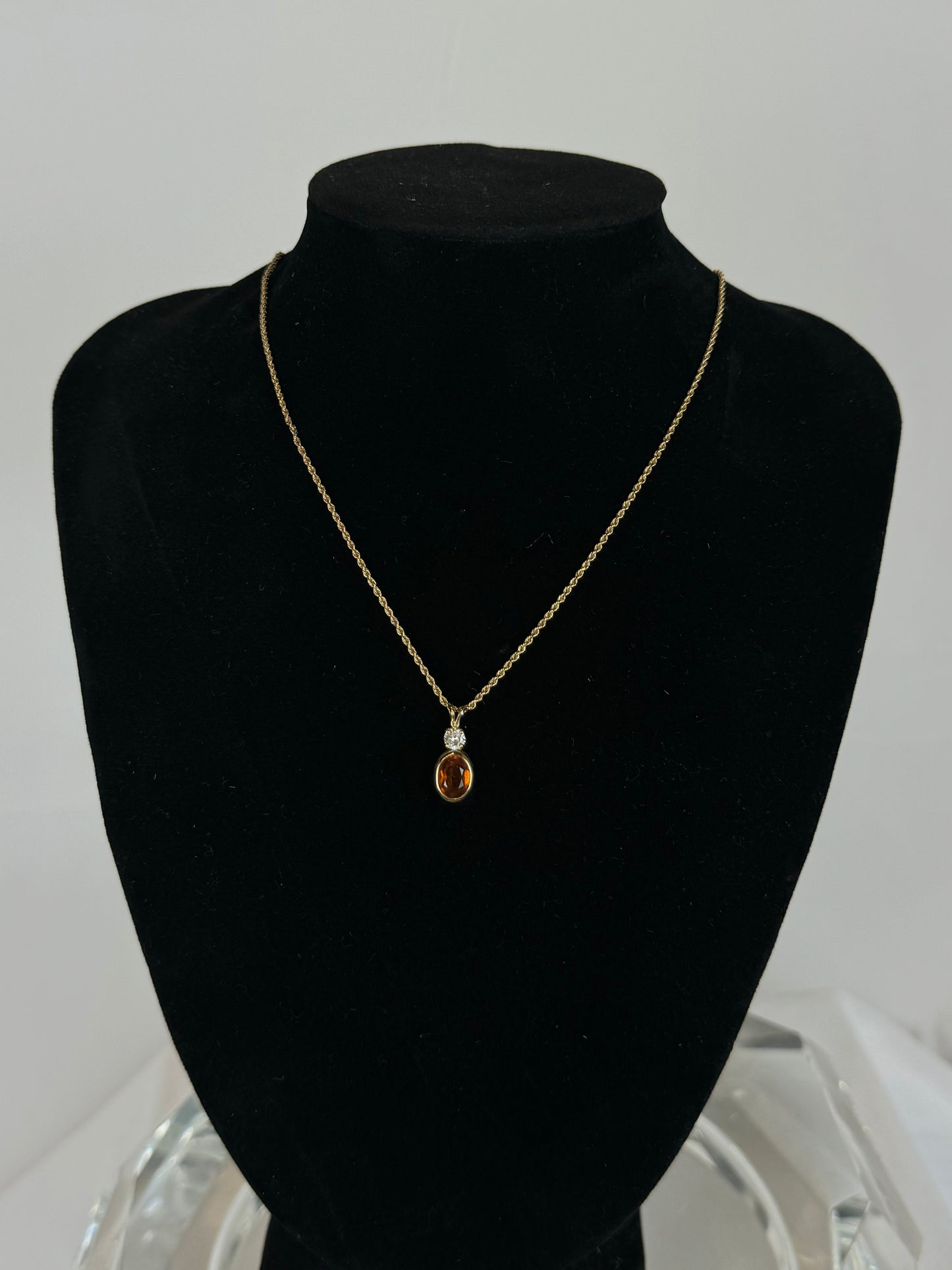 14K Gold Citrine Oval w Diamond Necklace