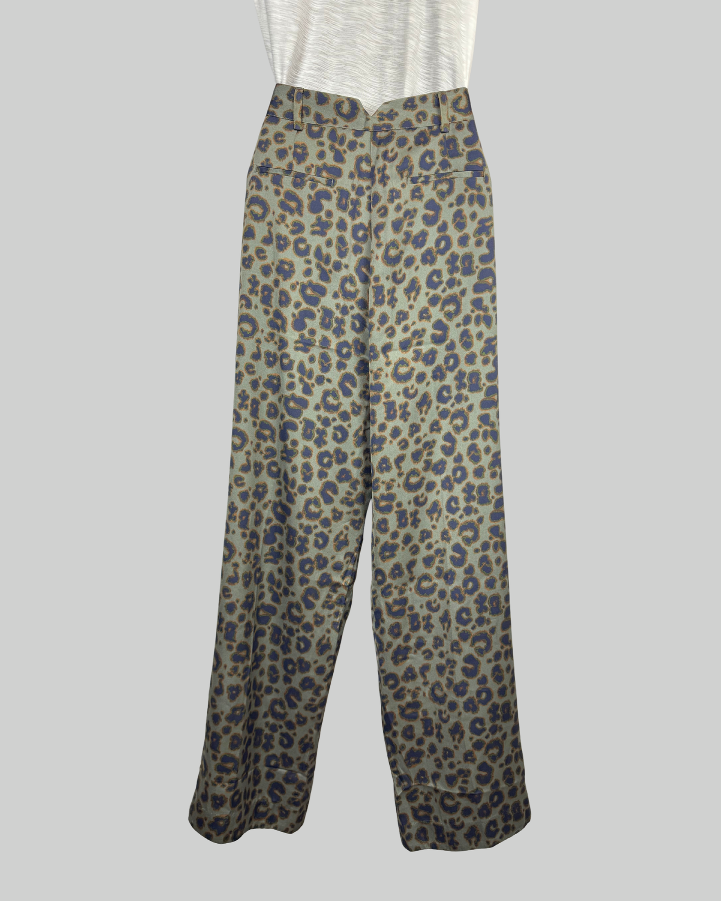 Ba&sh Green/Grey Leopard Print Wide Leg Pants