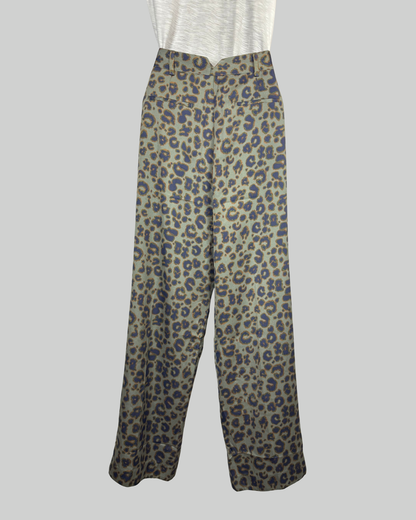 Ba&sh Green/Grey Leopard Print Wide Leg Pants
