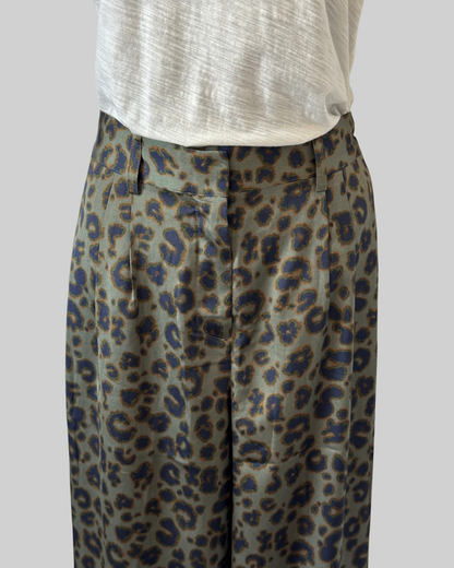 Ba&sh Green/Grey Leopard Print Wide Leg Pants