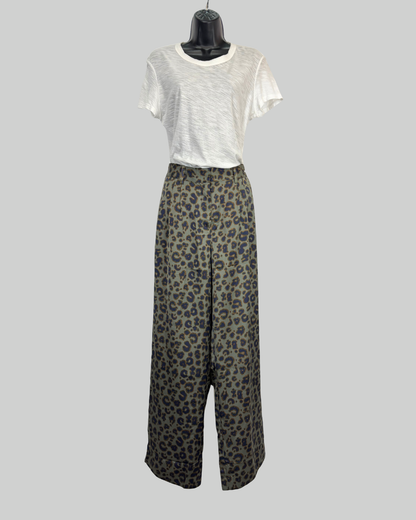 Ba&sh Green/Grey Leopard Print Wide Leg Pants