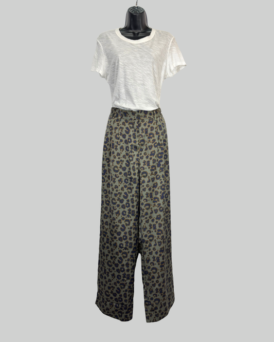 Ba&sh Green/Grey Leopard Print Wide Leg Pants