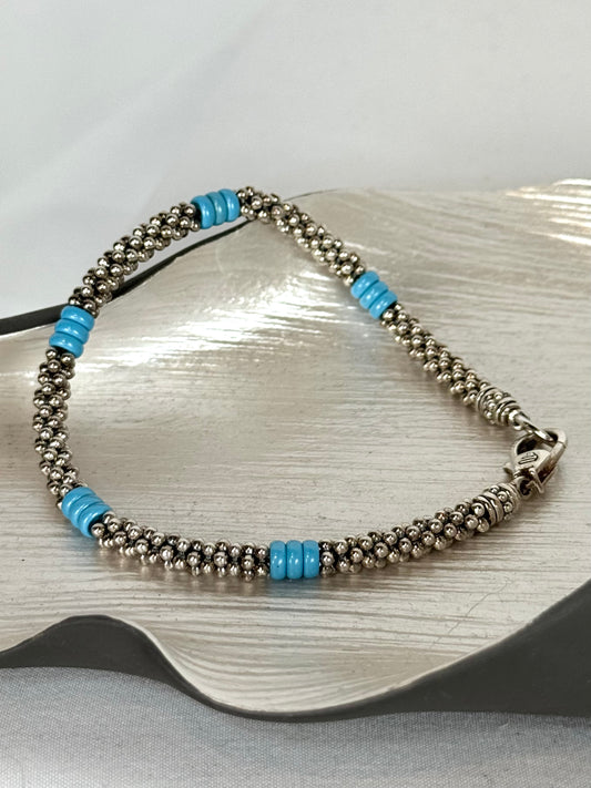 COMES WITH BAG - Lagos Blue Caviar Silver Station Bracelet