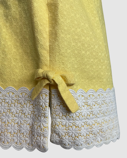 Lilly Pulitzer Yellow Floral Embossed Sleeveless Knee-Length Dress w White Lace