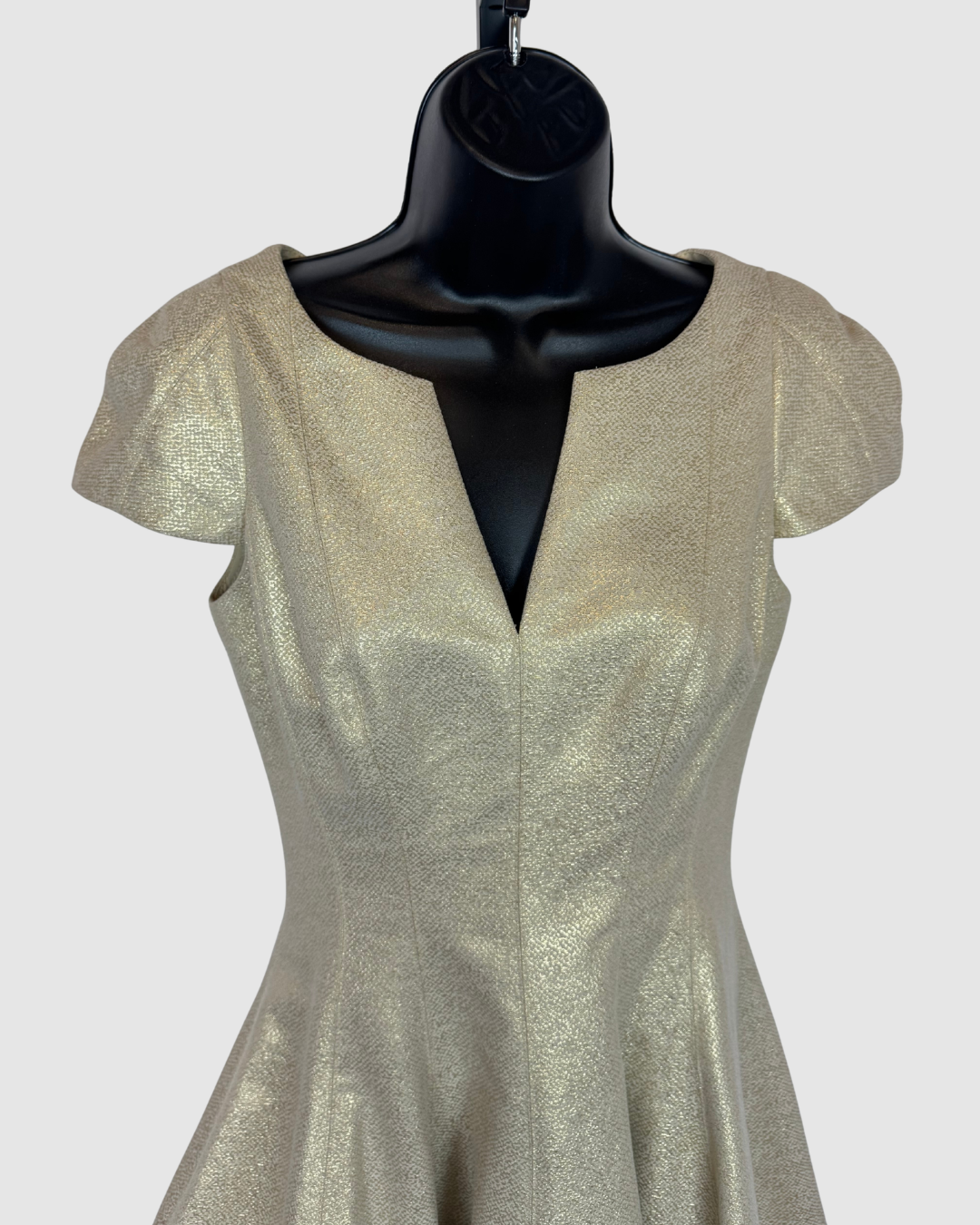 Halston Gold Sparkle V-Neck Cap Sleeve Fit & Flare Mini Dress