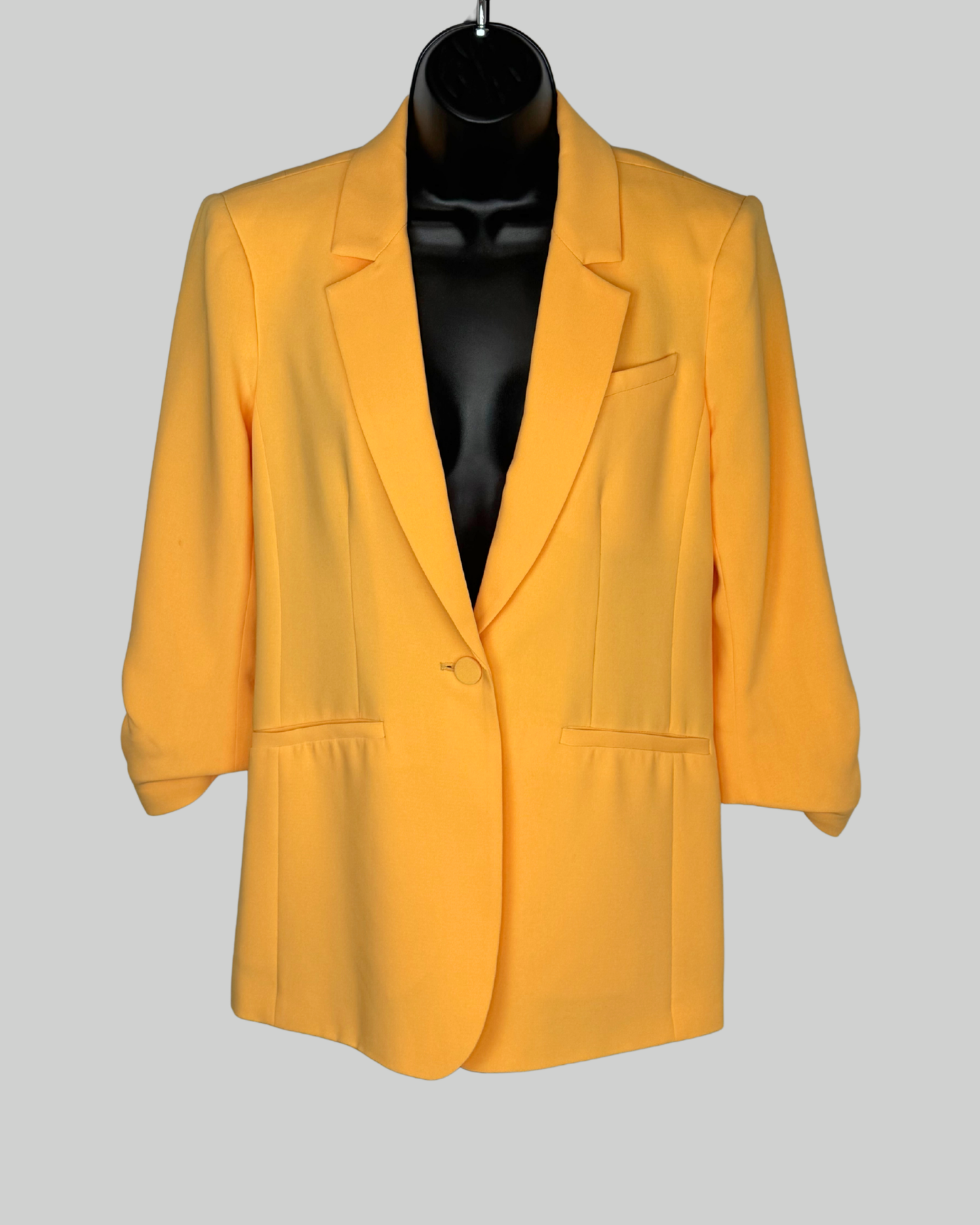 Cinq a Sept Yellow Single Button Long Ruched Sleeve Blazer