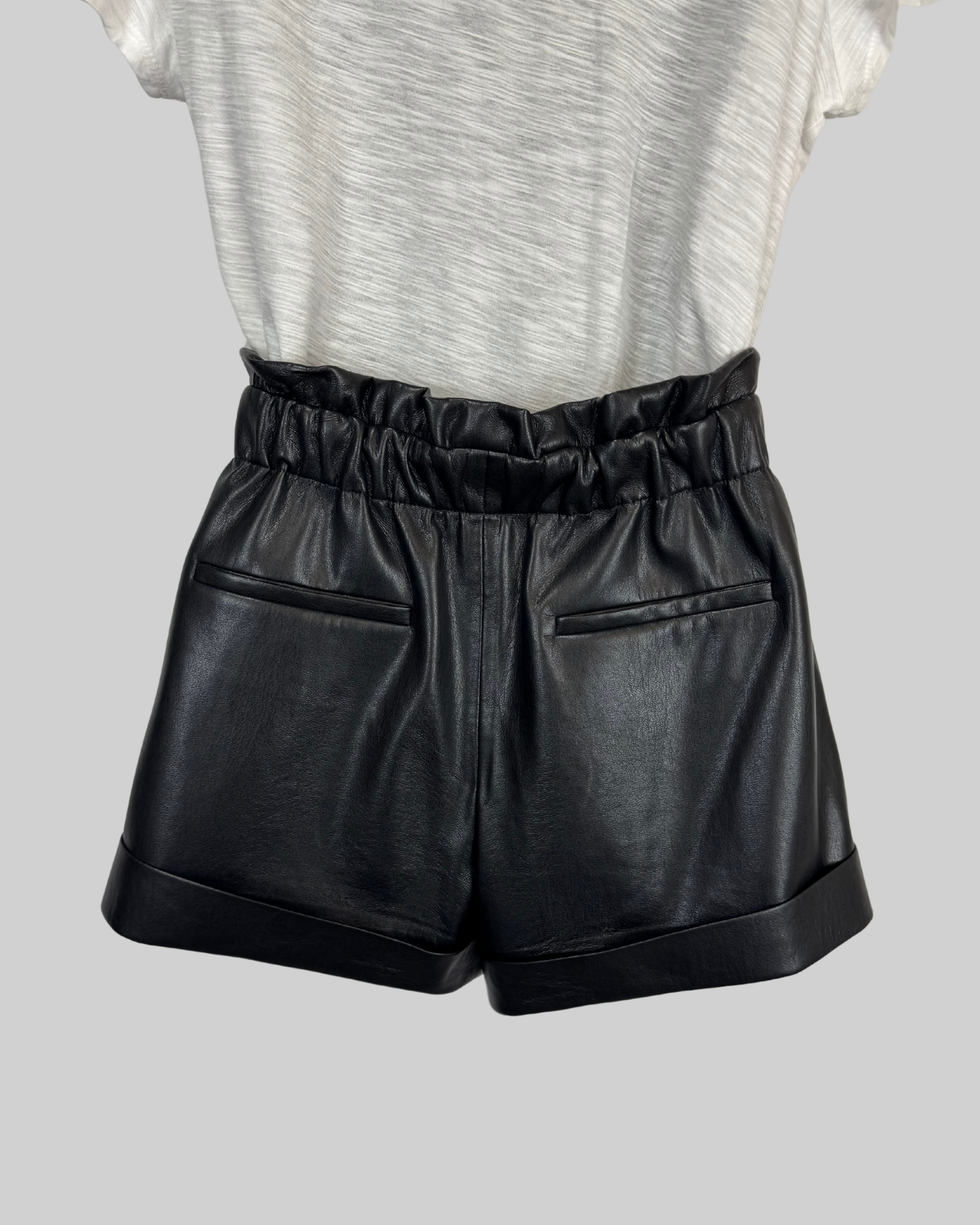 Alice + Olivia Black Faux Leather Cinched Waist Shorts