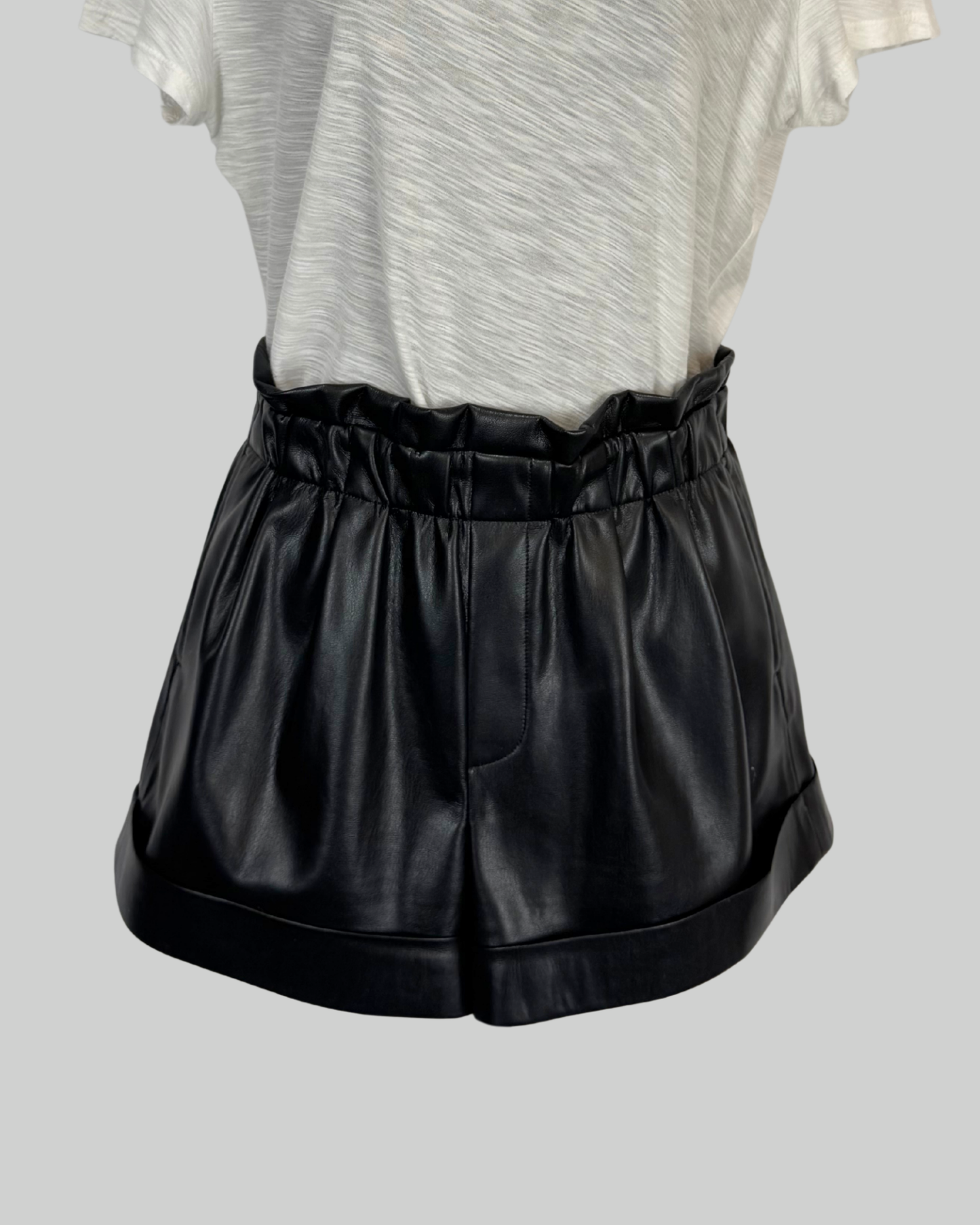 Alice + Olivia Black Faux Leather Cinched Waist Shorts