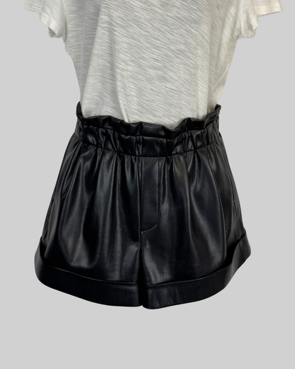 Alice + Olivia Black Faux Leather Cinched Waist Shorts