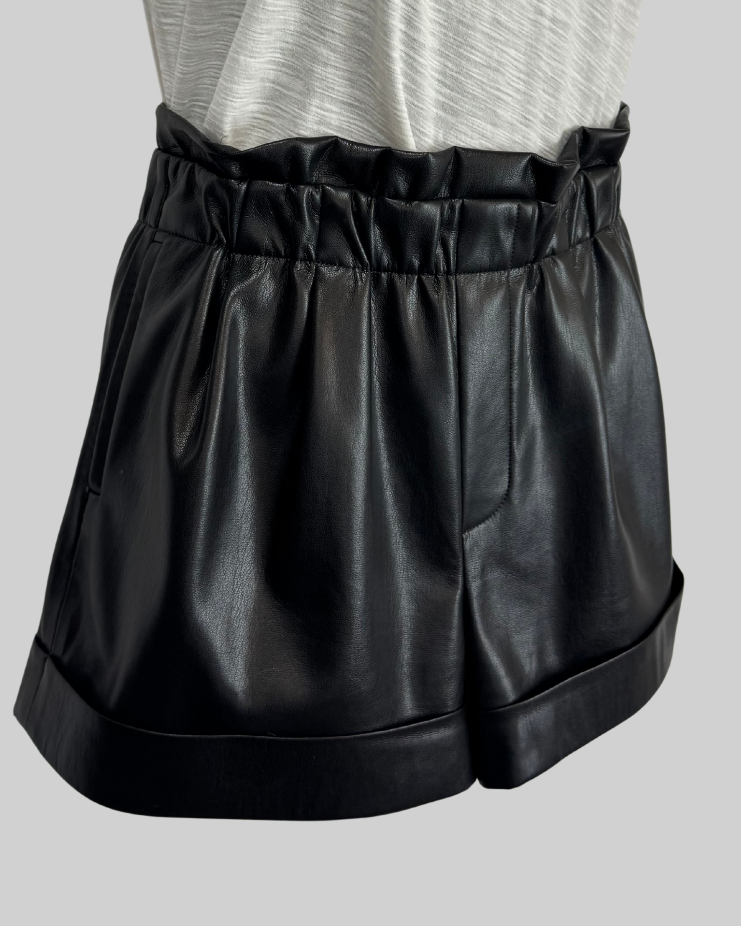 Alice + Olivia Black Faux Leather Cinched Waist Shorts