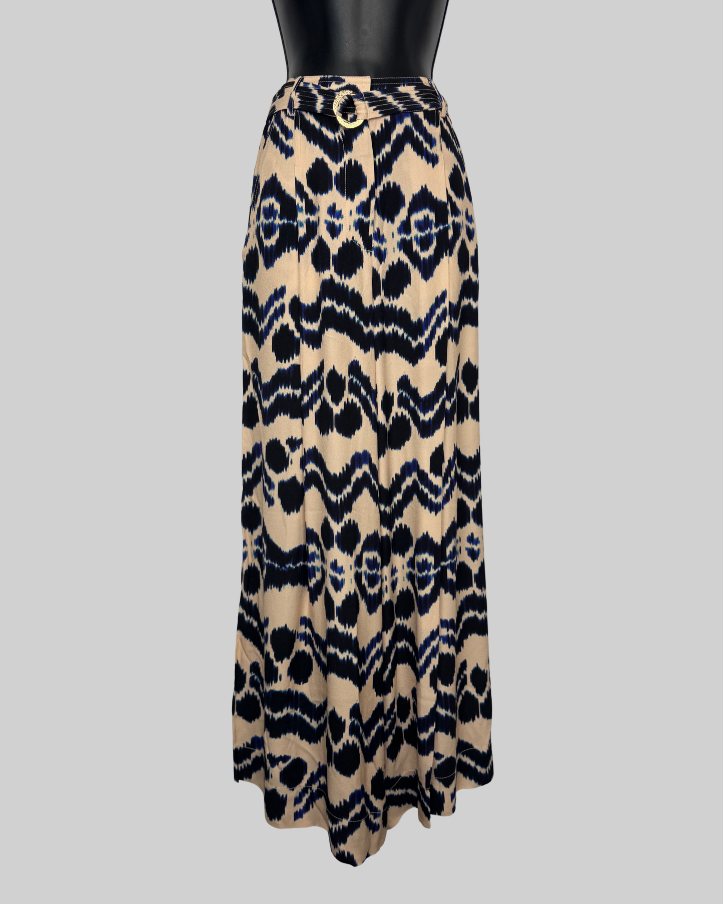 Ulla Johnson Blue Cream Tie-Dye Flare Leg Pants w Belt NWT