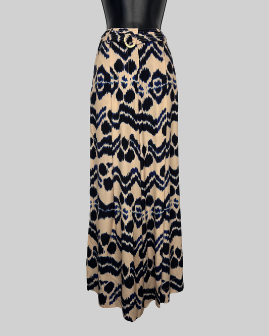 Ulla Johnson Blue Cream Tie-Dye Flare Leg Pants w Belt NWT