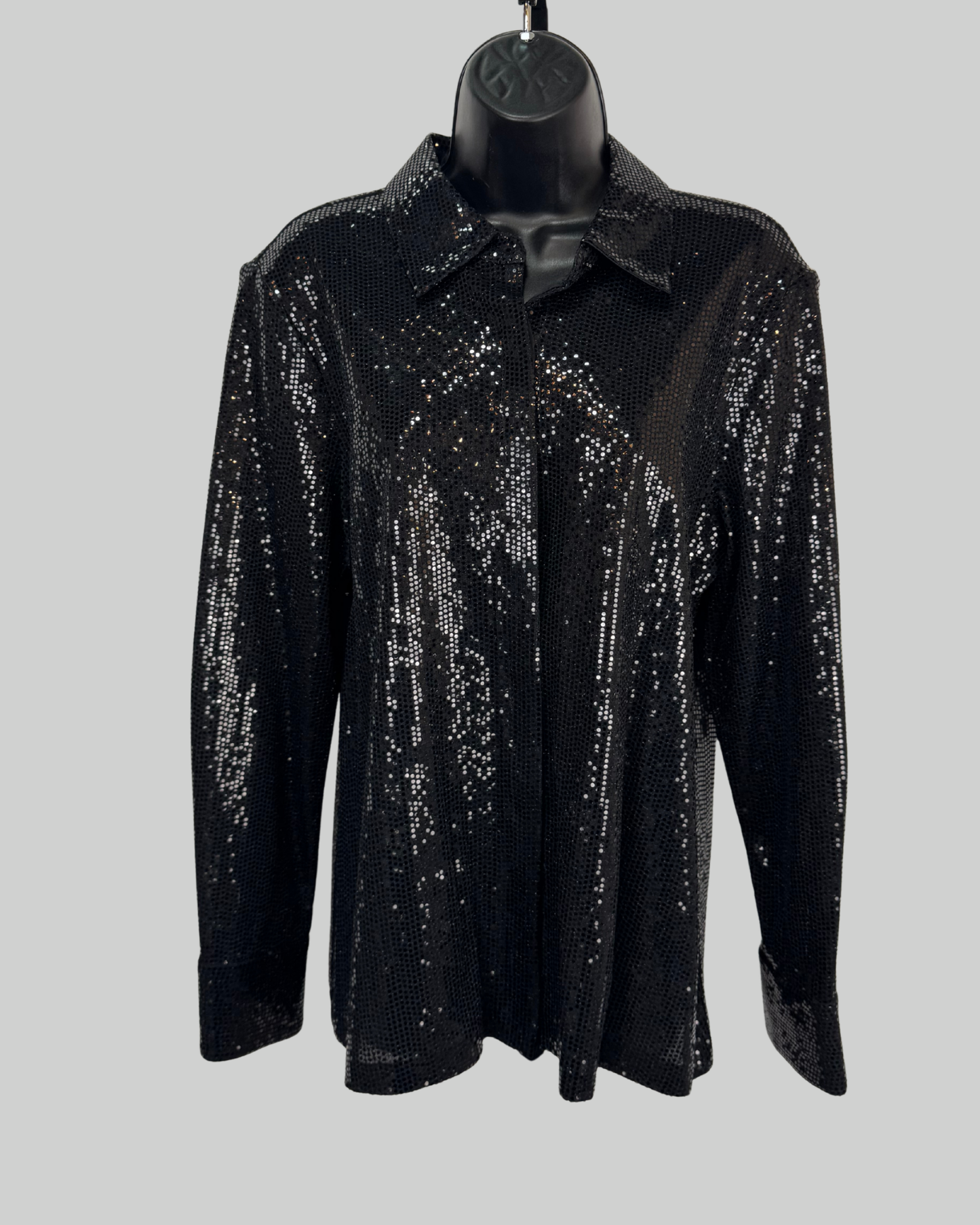 Elie Tahari Black Sequin Button Down Long Sleeve Blouse NWT