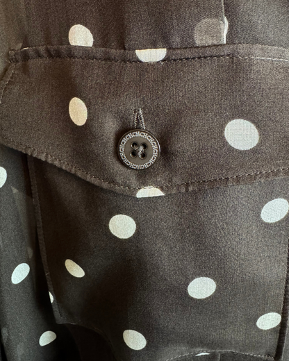 Carolina Herrera Silk Brown w/ White Polka Dot 1/2 Sleeve Midi Button Down Dress