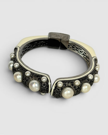 Matthew Campbell Laurenza Sterling SIlver Bracelet w/ Pearls & Black Sapphires