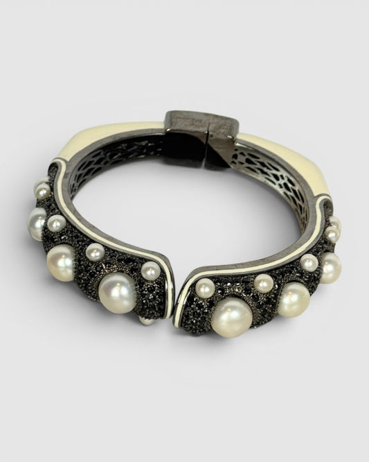 Matthew Campbell Laurenza Sterling SIlver Bracelet w/ Pearls & Black Sapphires