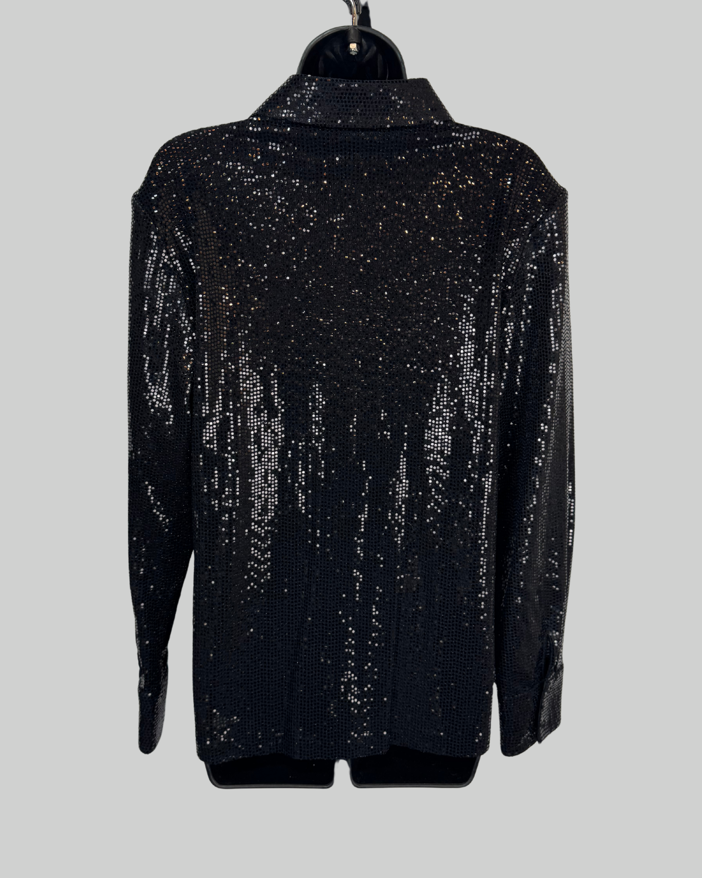 Elie Tahari Black Sequin Button Down Long Sleeve Blouse NWT