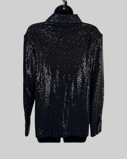 Elie Tahari Black Sequin Button Down Long Sleeve Blouse NWT