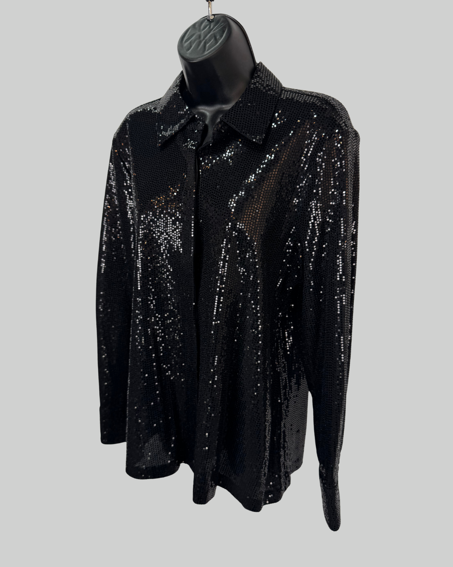 Elie Tahari Black Sequin Button Down Long Sleeve Blouse NWT