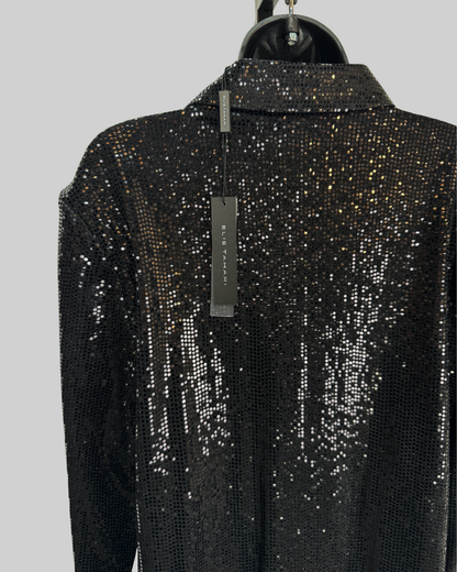 Elie Tahari Black Sequin Button Down Long Sleeve Blouse NWT