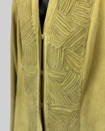 Lafayette 148 Suede Lime Green Textured Stitching Detail Zip Button Jacket