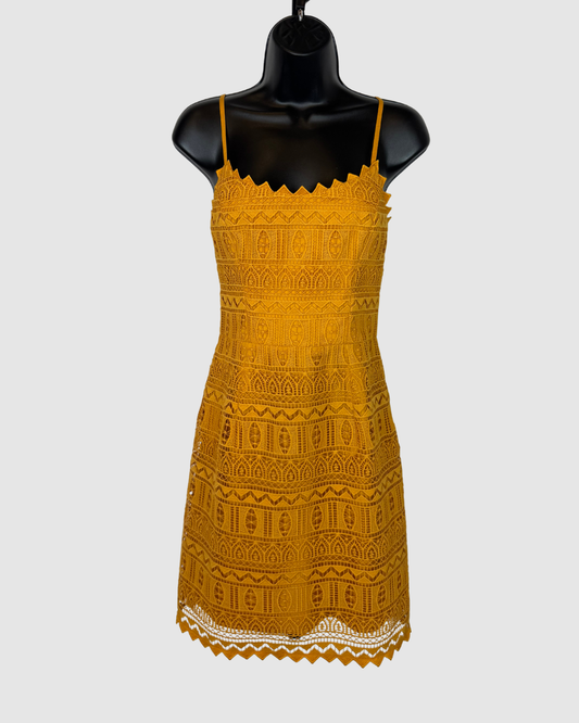 Dress the Population Yellow Sleeveless Crochet Mini Dress