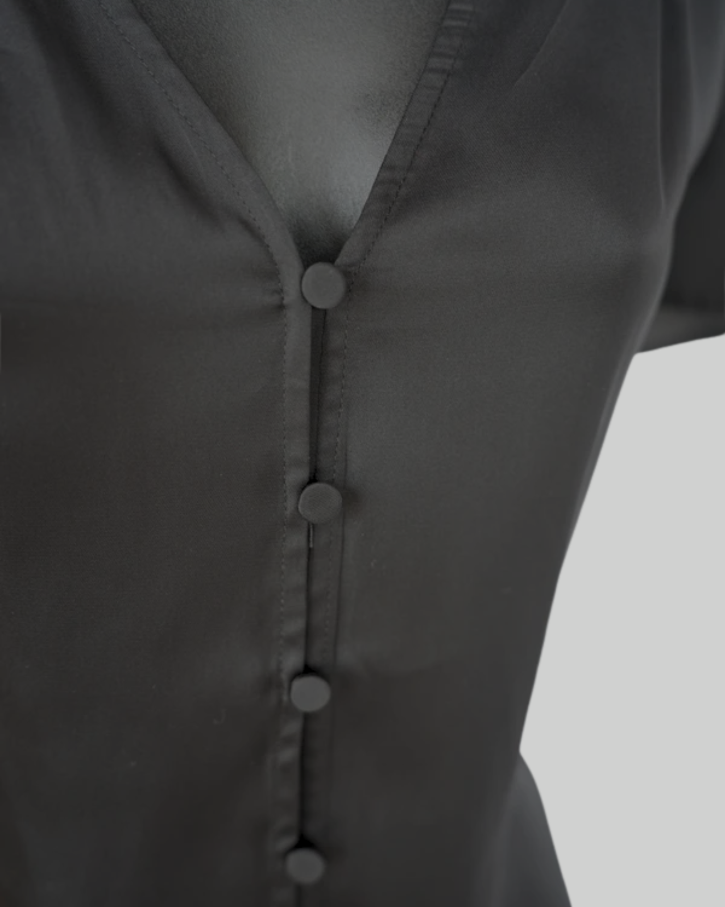 Paige Satin Black Short Flutter Sleeve Button Up Top