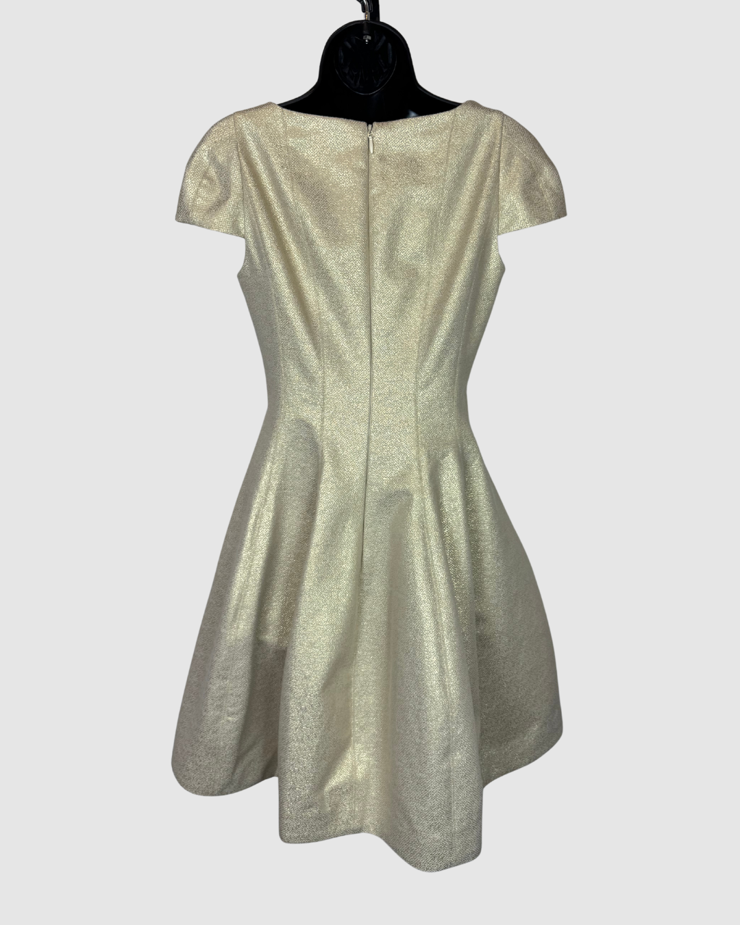 Halston Gold Sparkle V-Neck Cap Sleeve Fit & Flare Mini Dress