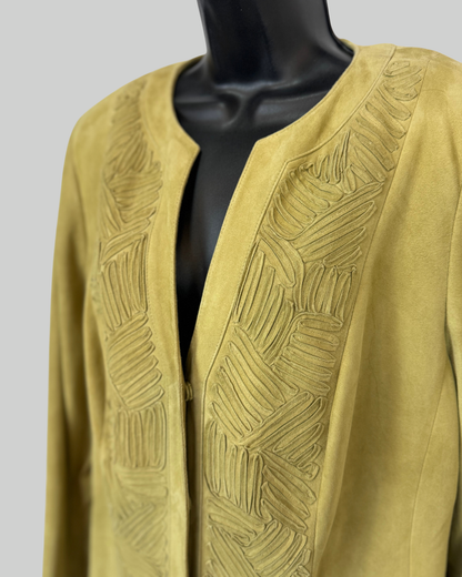 Lafayette 148 Suede Lime Green Textured Stitching Detail Zip Button Jacket