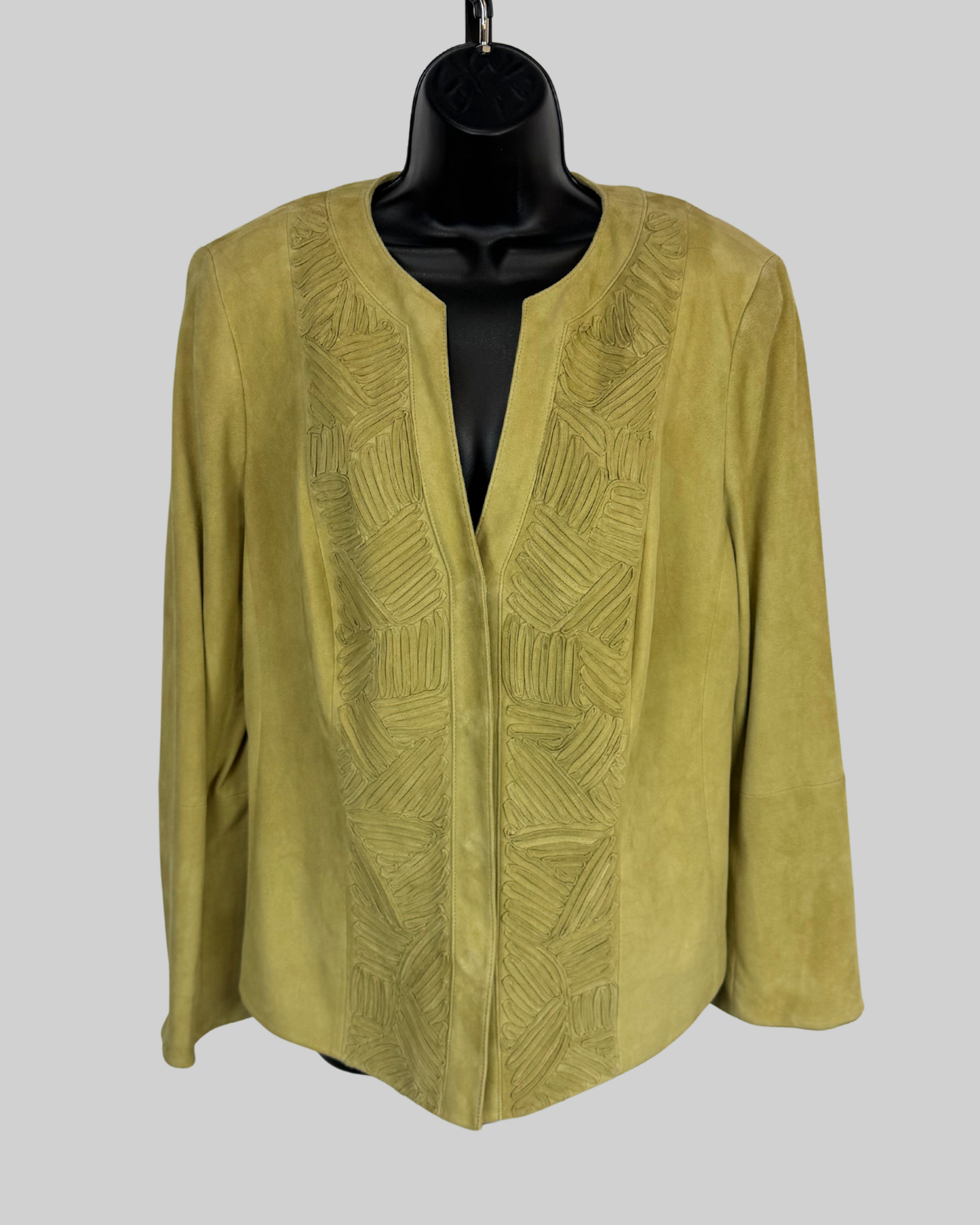 Lafayette 148 Suede Lime Green Textured Stitching Detail Zip Button Jacket