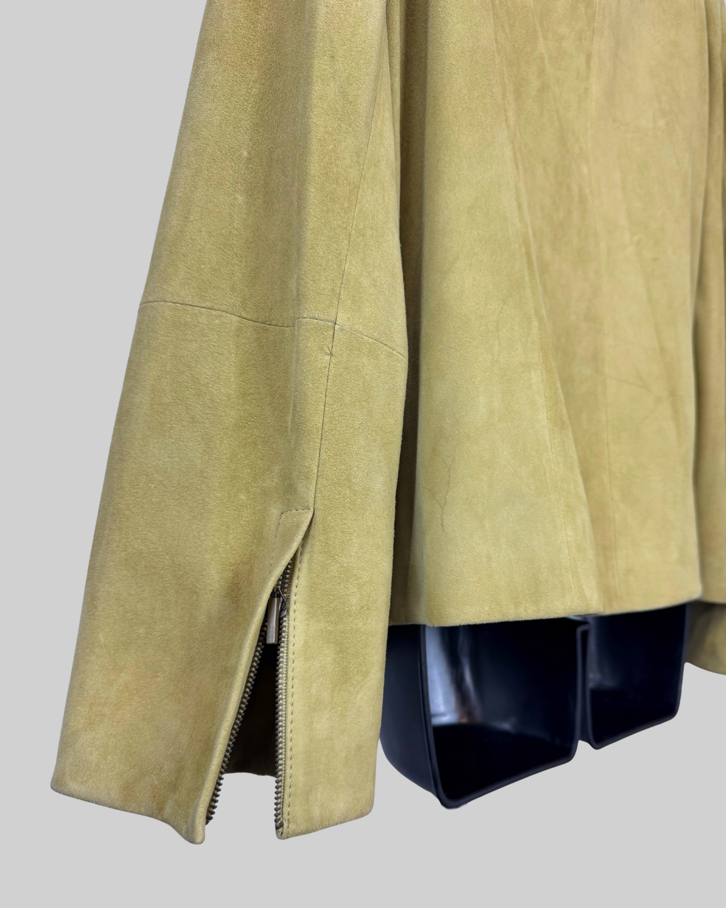 Lafayette 148 Suede Lime Green Textured Stitching Detail Zip Button Jacket