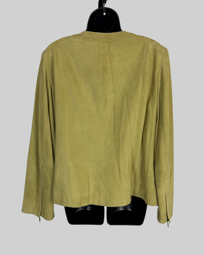 Lafayette 148 Suede Lime Green Textured Stitching Detail Zip Button Jacket