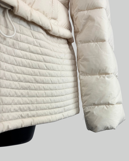 Tahari Cream Button & Zip Quilted Puffer Coat w Hood NWT