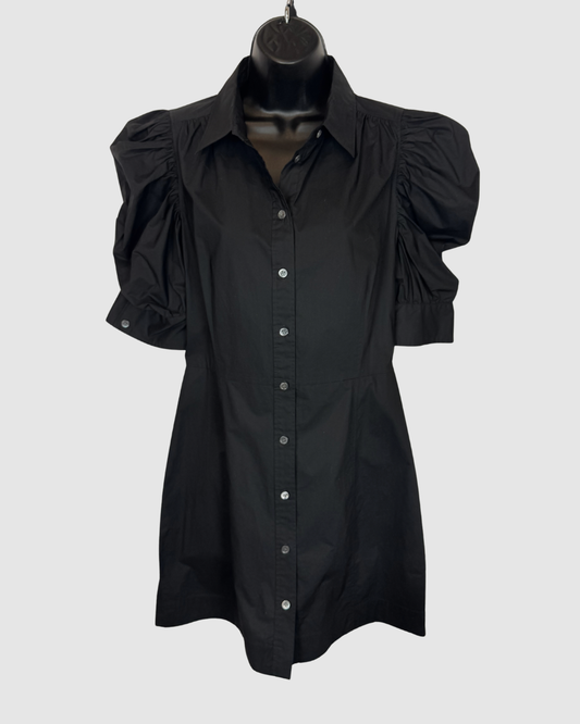 Frame Peplum Black 1/2 Puff Sleeve Button Up Mini Dress