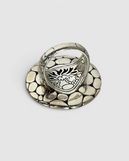 John Hardy Sterling Silver Kali Pebble Blue/Black Sapphire Disc Ring