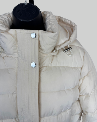 Tahari Cream Button & Zip Quilted Puffer Coat w Hood NWT
